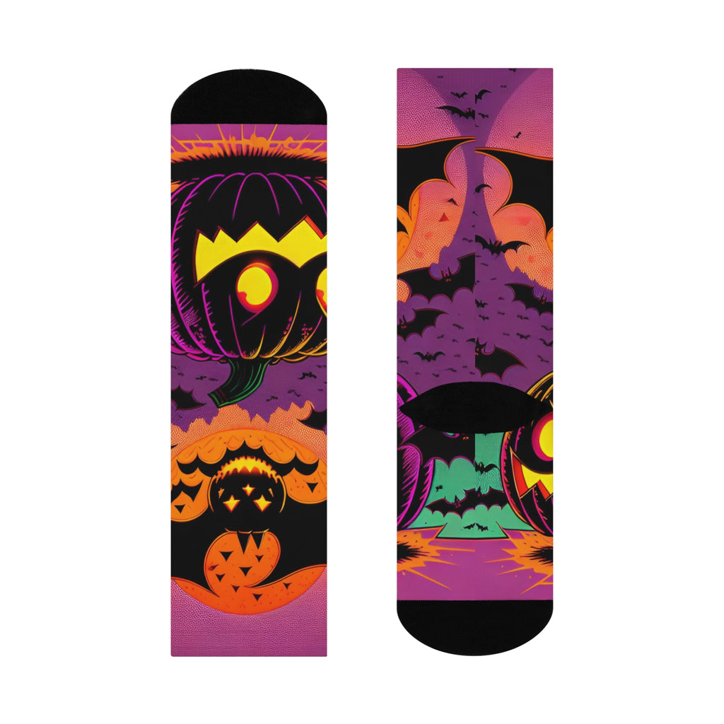Jack-o'-Lanterns and Bats Cushioned Crew Socks | Halloween Pumpkin Socks
