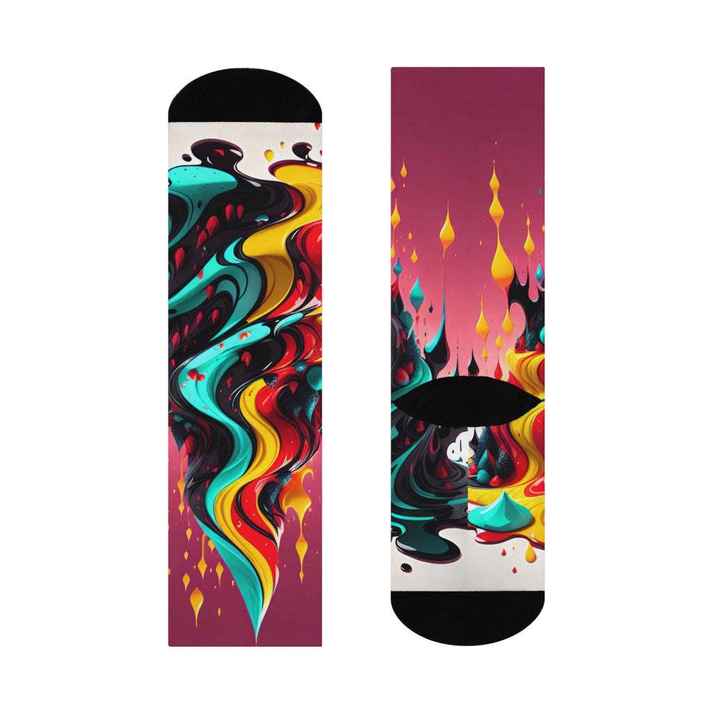 Psychedelic Neon Flame Crew Socks Abstract Melting Liquid Art Socks Surreal Graffiti Wave Socks Vibrant Colorful Streetwear Footwear