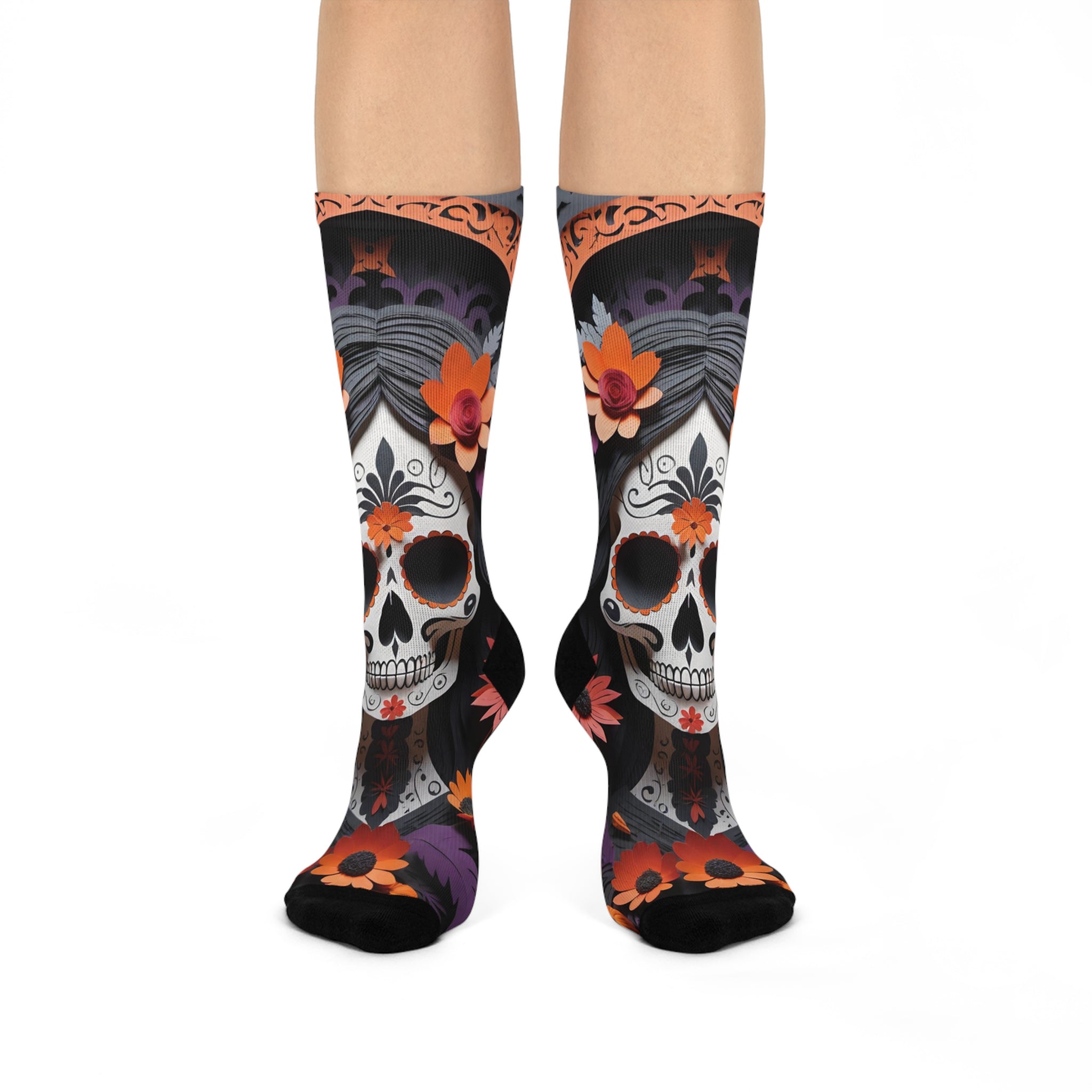 Sugar Skull Catrina Floral Crew Socks | Day of the Dead Calavera Socks