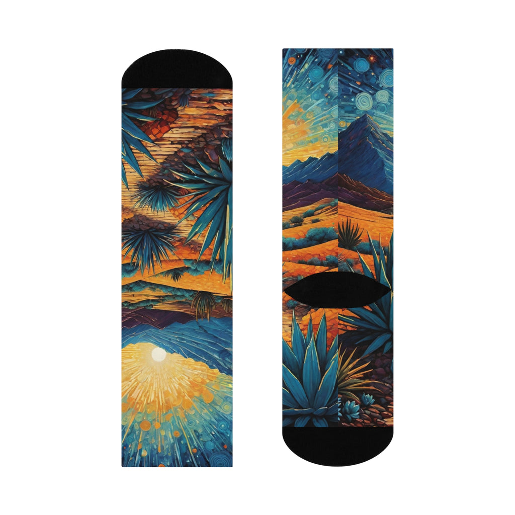 The Adventurous - High Desert Sunrise sock - Agave and Mountain Vista print.
