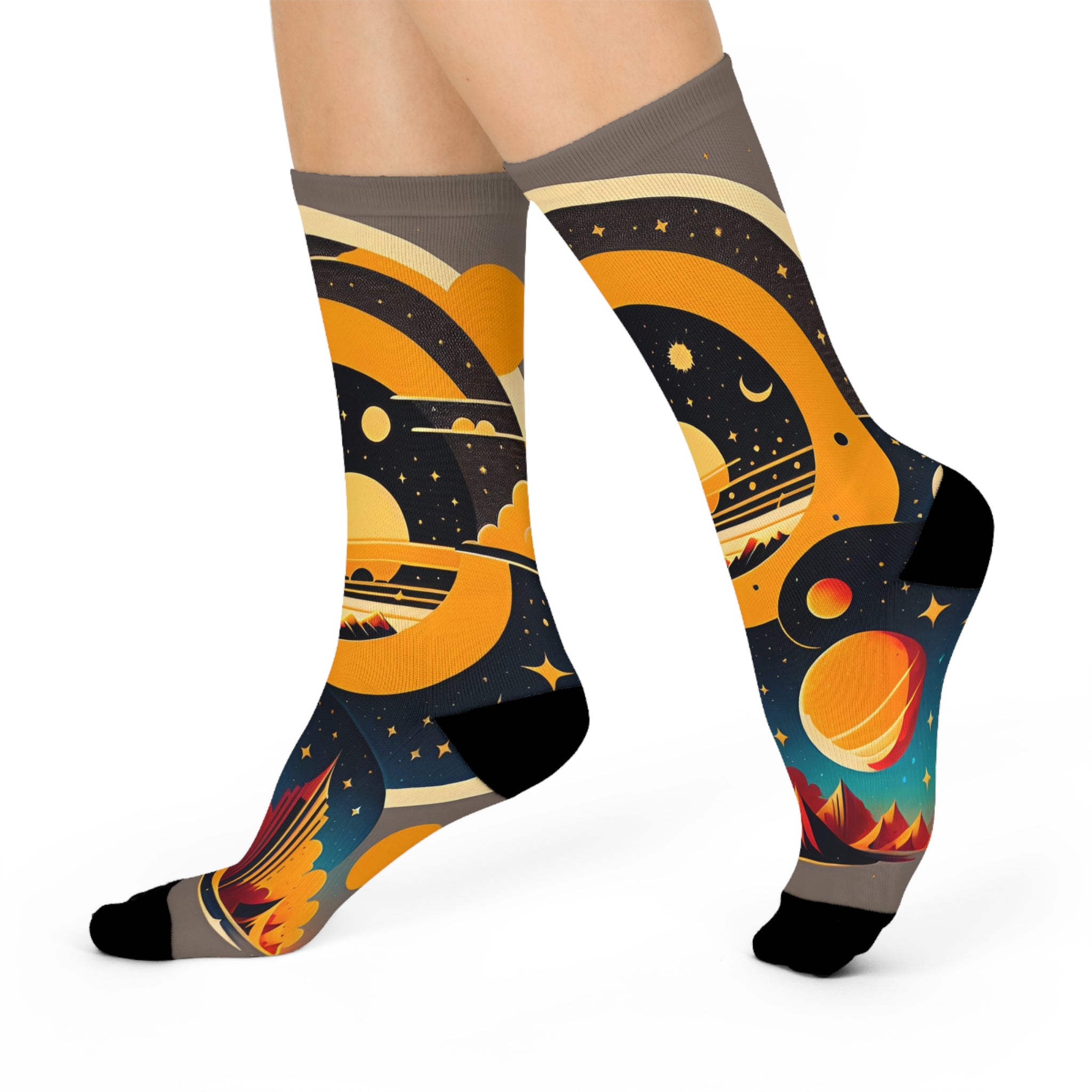 Retro Space Landscape Knee High Socks