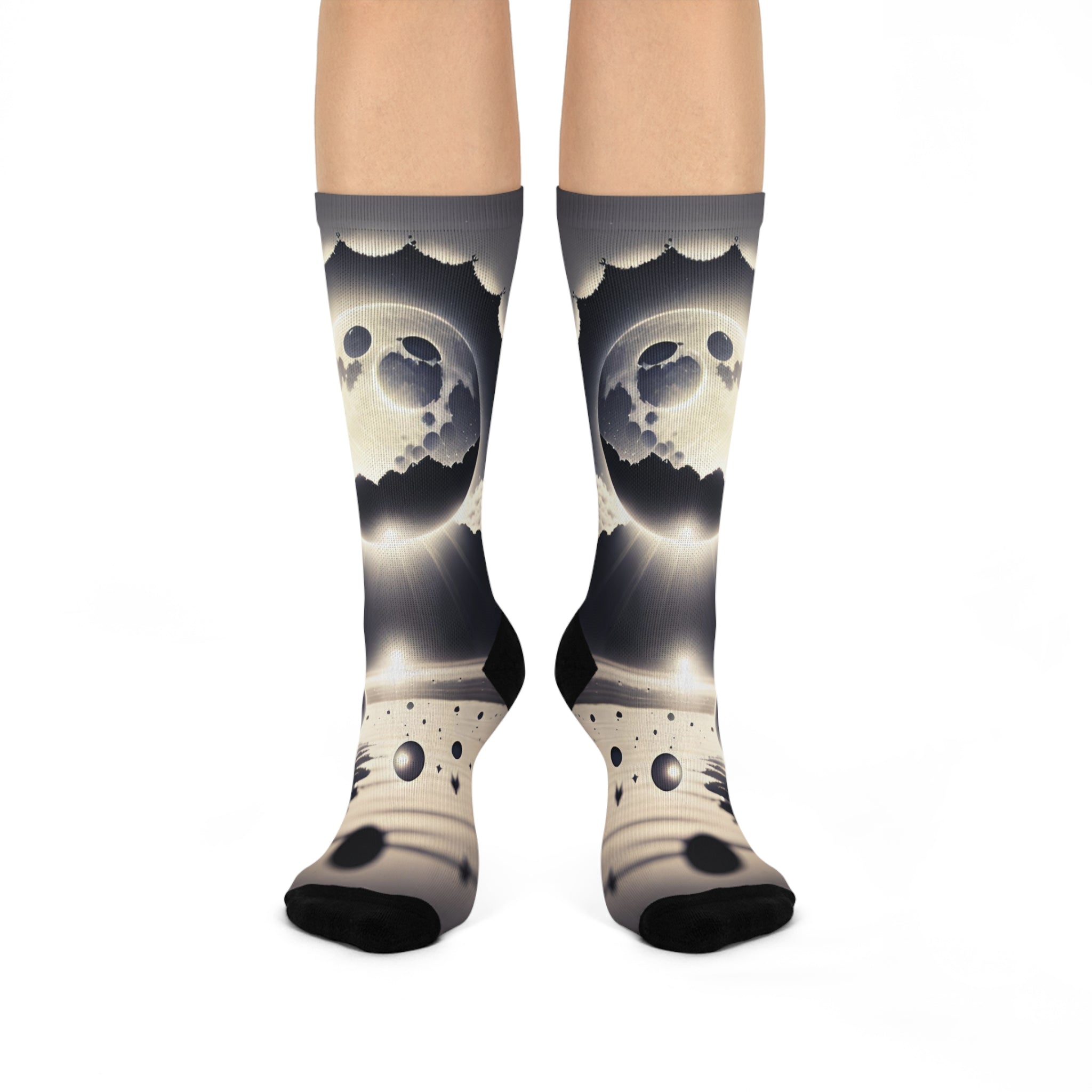 Surreal Solar Eclipse Knee High Socks Gothic