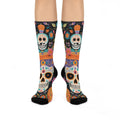 Sugar Skull Pumpkin Socks | Crew Socks, Day of the Dead Floral Pattern