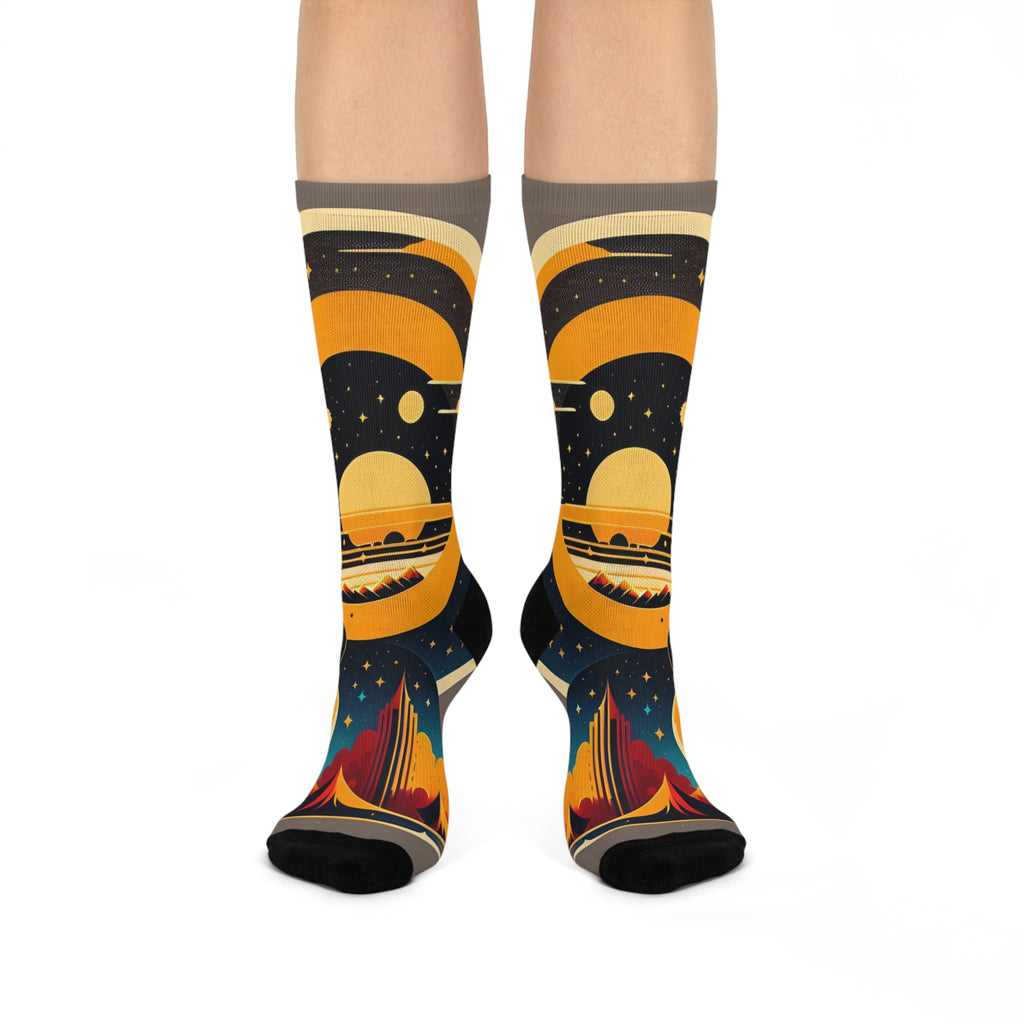 Retro Space Landscape Knee High Socks