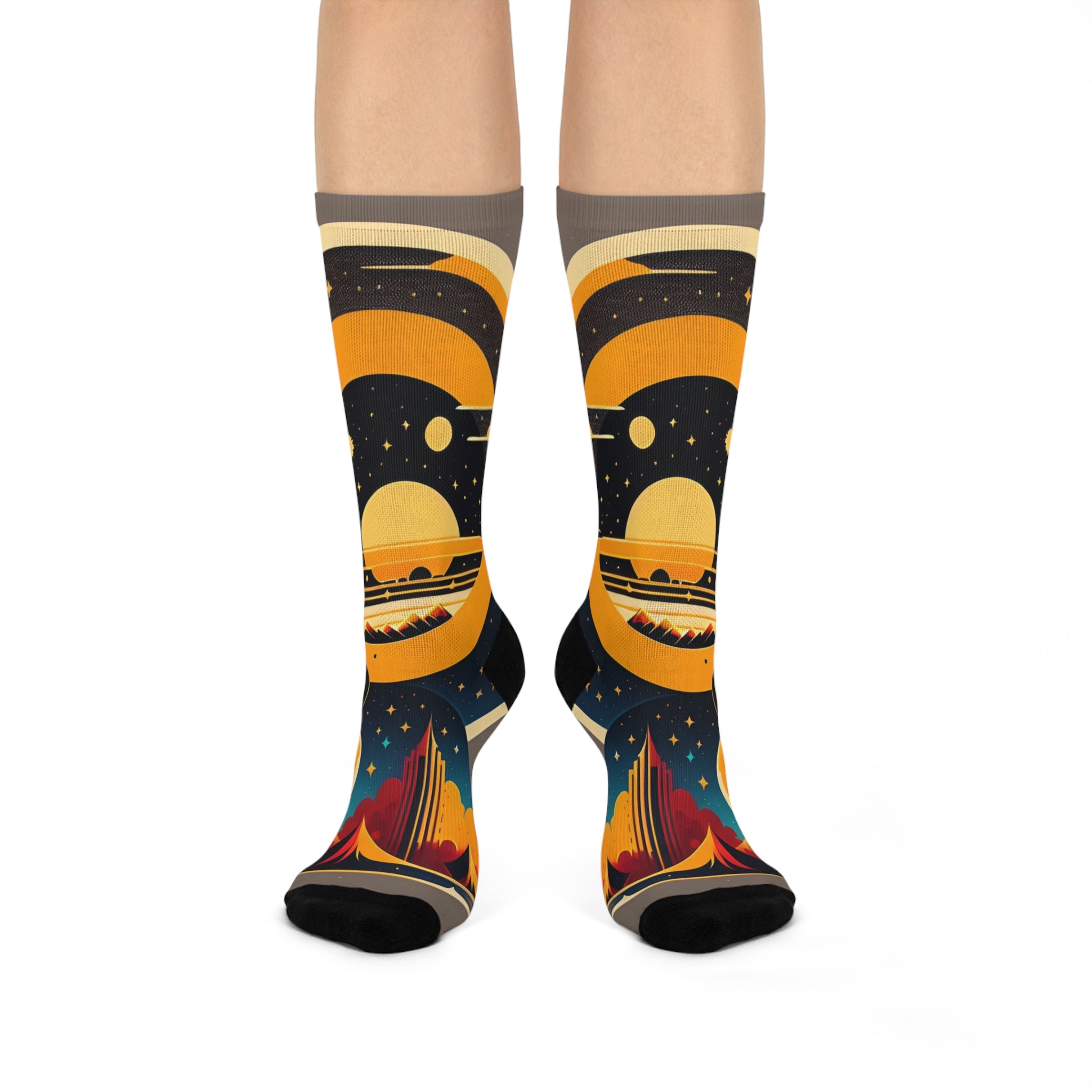 Retro Space Landscape Knee High Socks