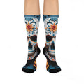 Sugar Skull Floral Blue Crew Socks | Day of the Dead Calavera Design