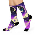 Moonlit Butterfly Night Socks | Purple Galaxy Crew Socks