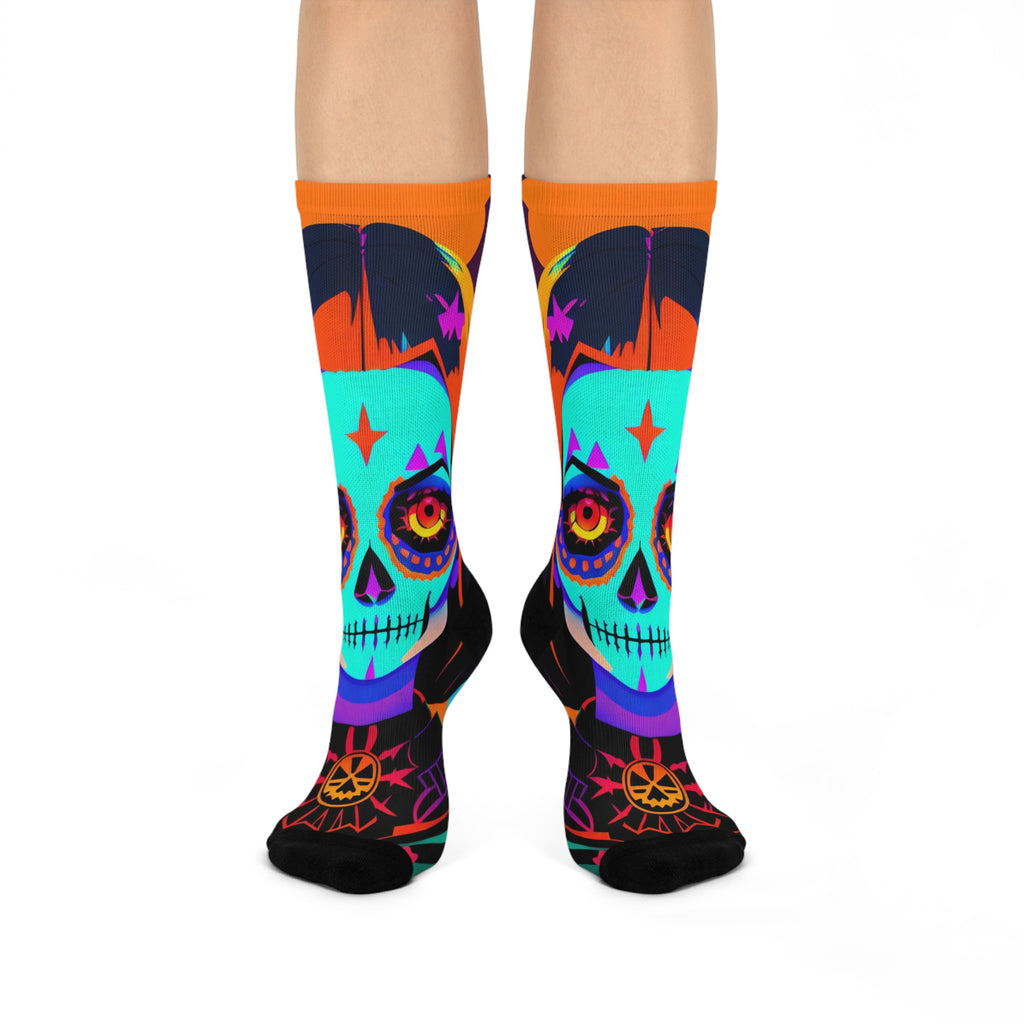 Neon Sugar Skull Crew Socks | Day of the Dead Catrina All-Over Print
