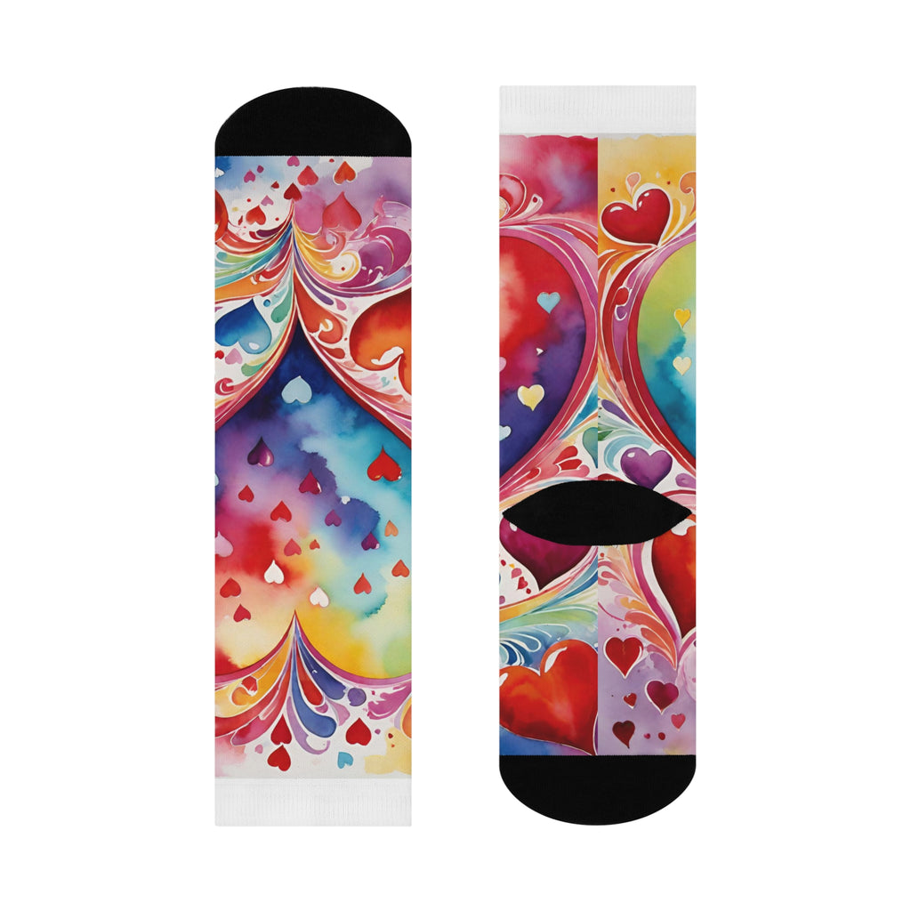 Eternal Hearths Watercolors crew socks vibrant Abstract love Design