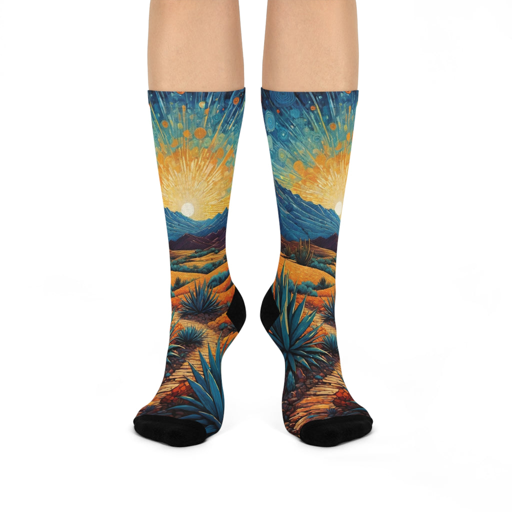 The Adventurous - High Desert Sunrise sock - Agave and Mountain Vista print.