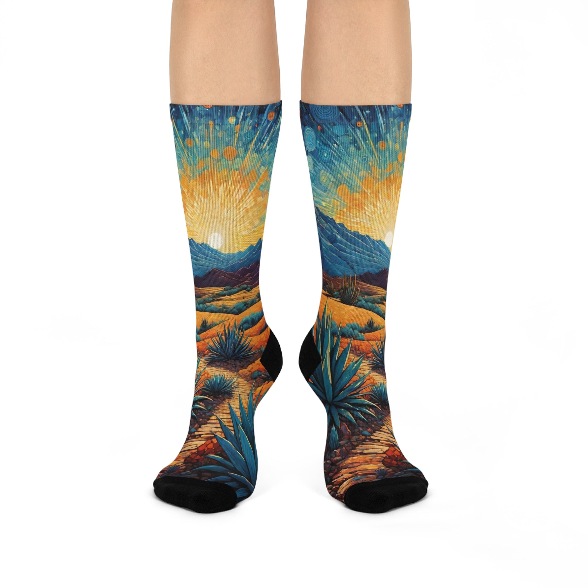 The Adventurous - High Desert Sunrise sock - Agave and Mountain Vista print.