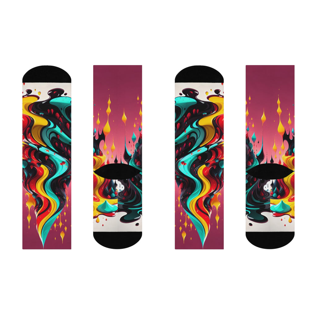 Psychedelic Neon Flame Crew Socks Abstract Melting Liquid Art Socks Surreal Graffiti Wave Socks Vibrant Colorful Streetwear Footwear