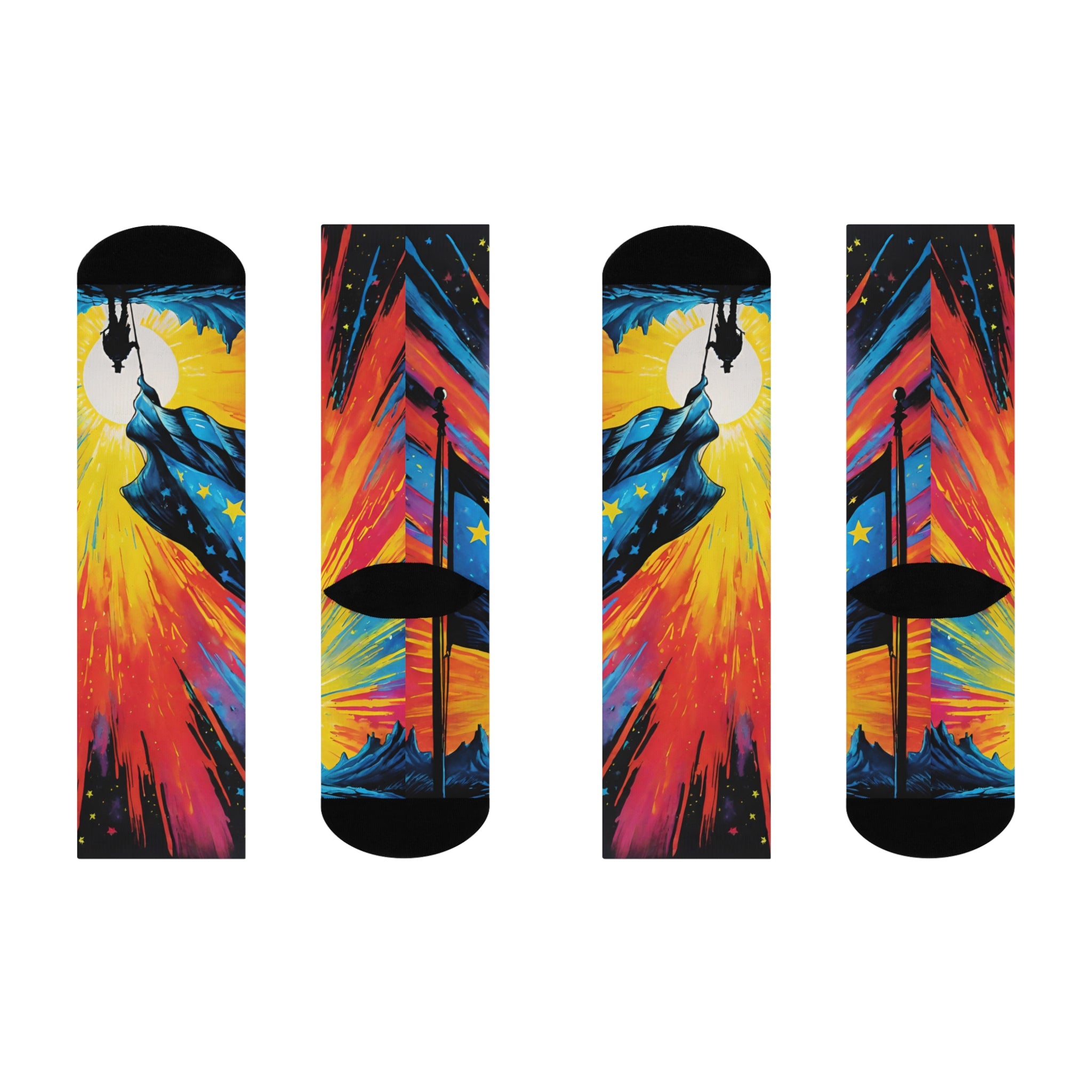 Silhouette Astronaut Explosion Cushioned Crew Socks | Space Galaxy Stars