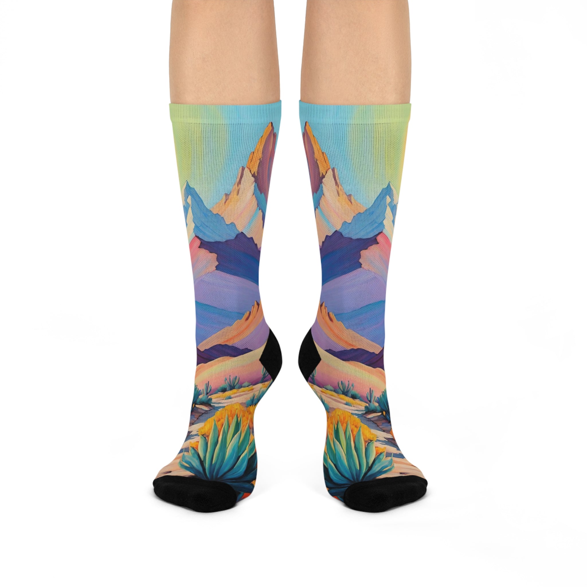 High Sierra Desert Peak Crew Socks- Artistic sunset Mountain Landscape