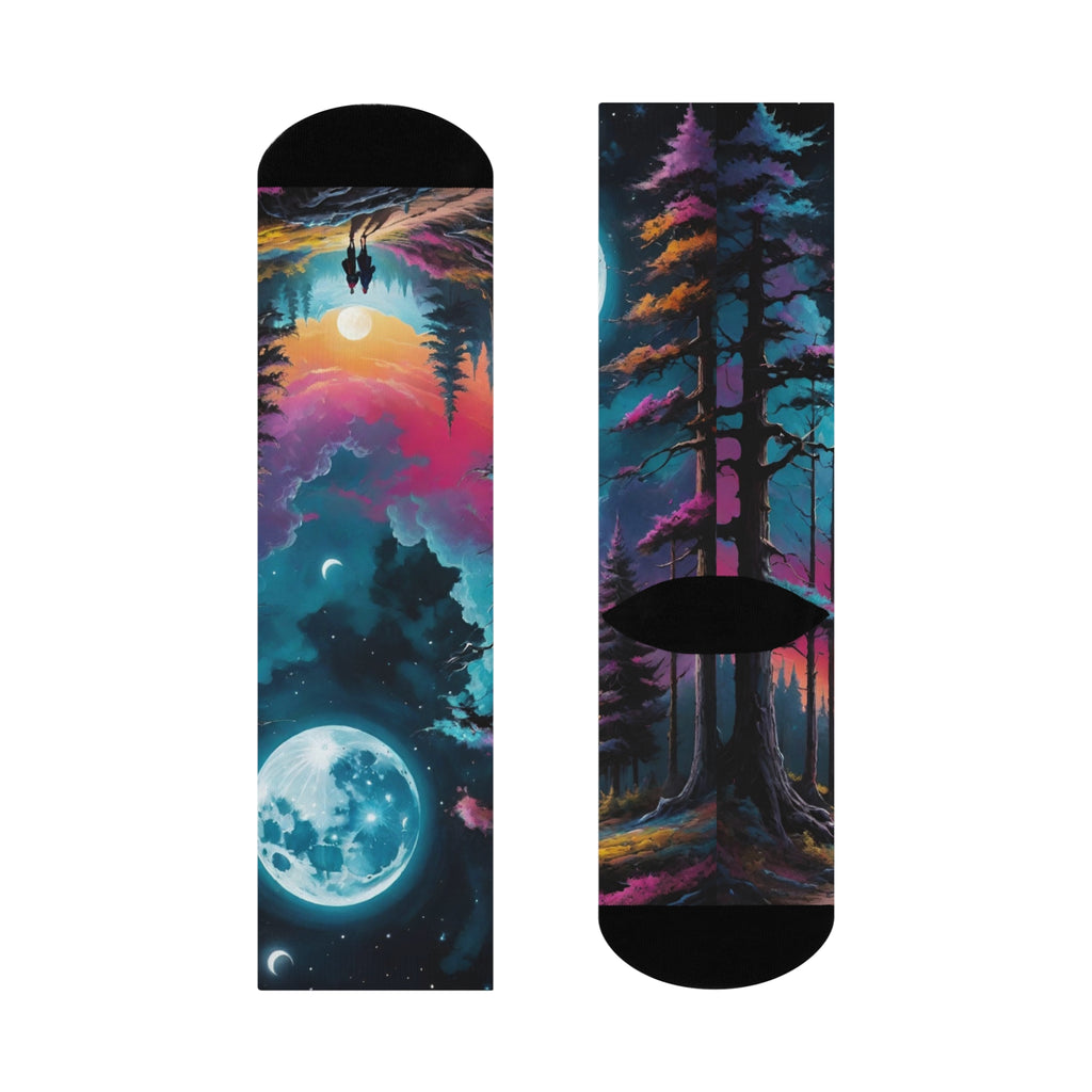 Moonlit Forest Crew Socks | Night Sky Full Moon Landscape