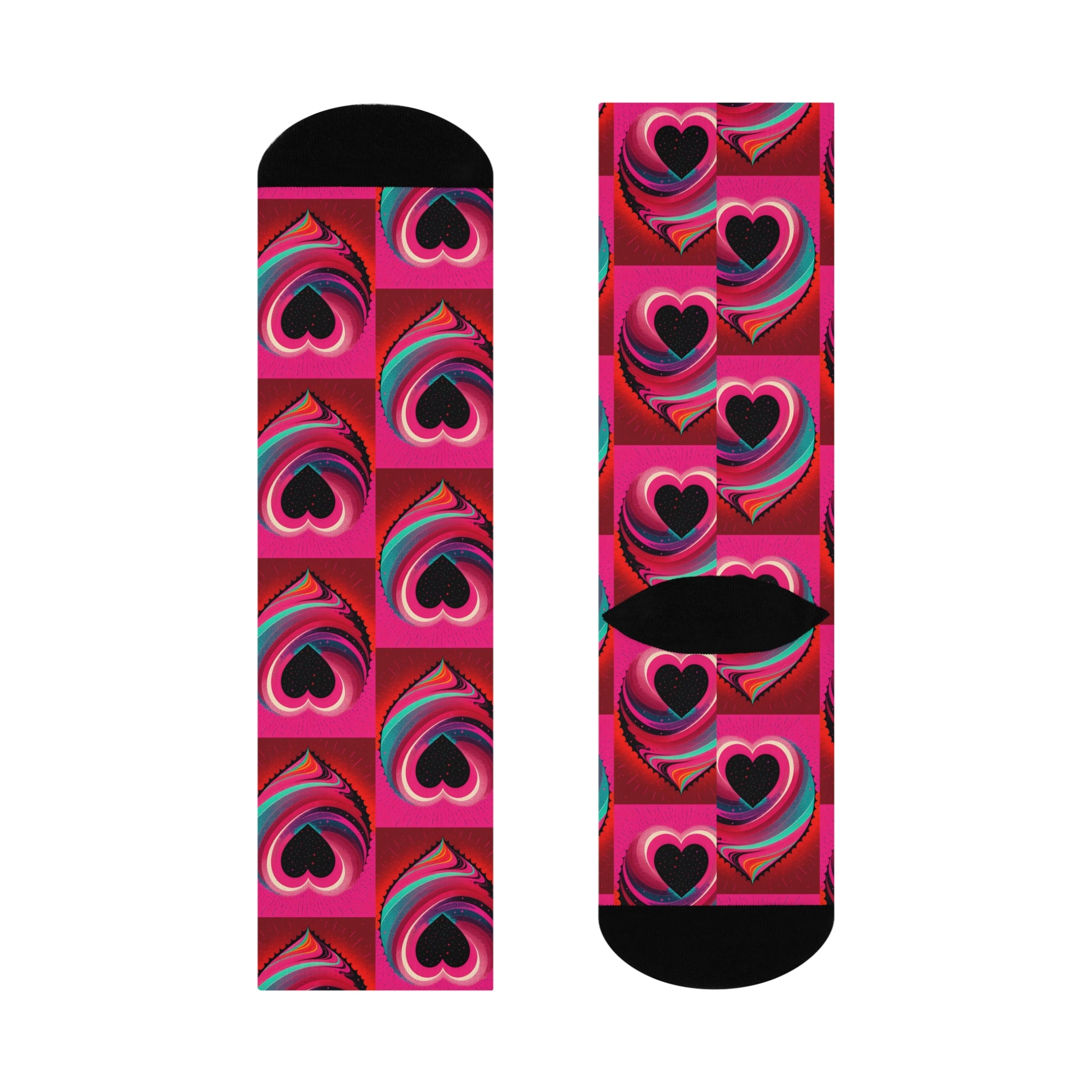 Swirling Pink Hearts Crew Socks - Artistic Vibrant Love Pattern Socks.