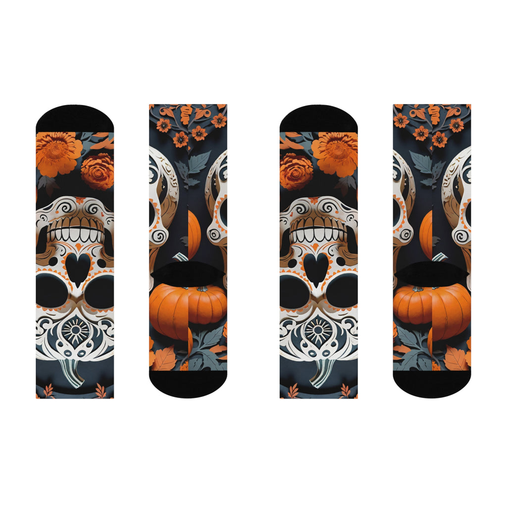 Sugar Skull Pumpkin Socks | Halloween Day of the Dead Crew Socks