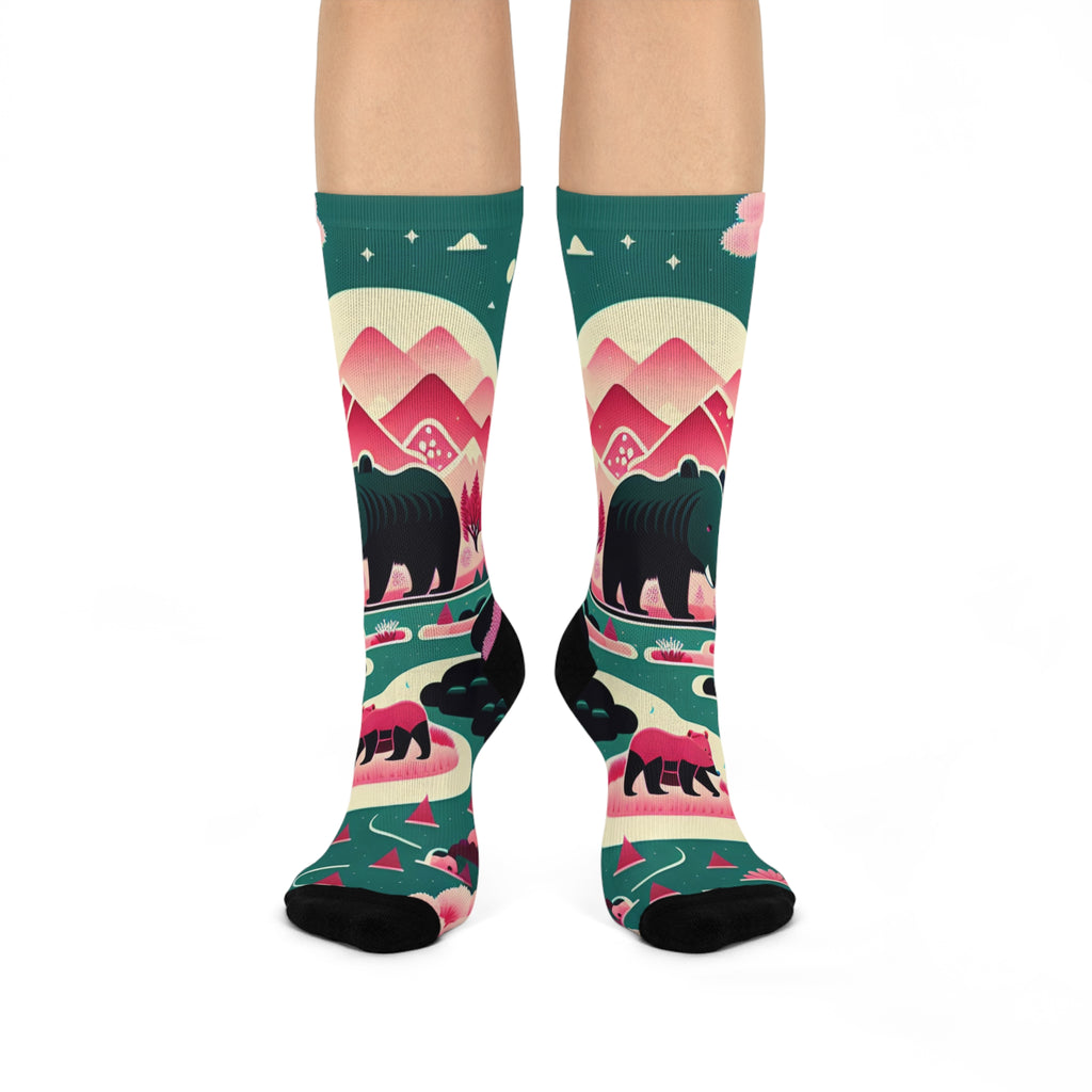 Nature Bear Art Socks - Mountain Forest Design/ Cozy Hiking for Nature Lovers