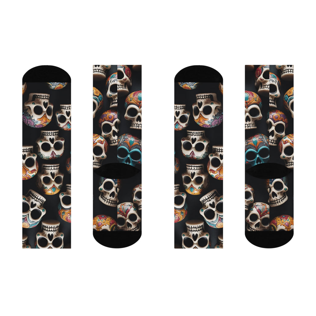 Dia de los Muertos Artistic Skull Socks,Calavera Cascade Abstract Crew Socks