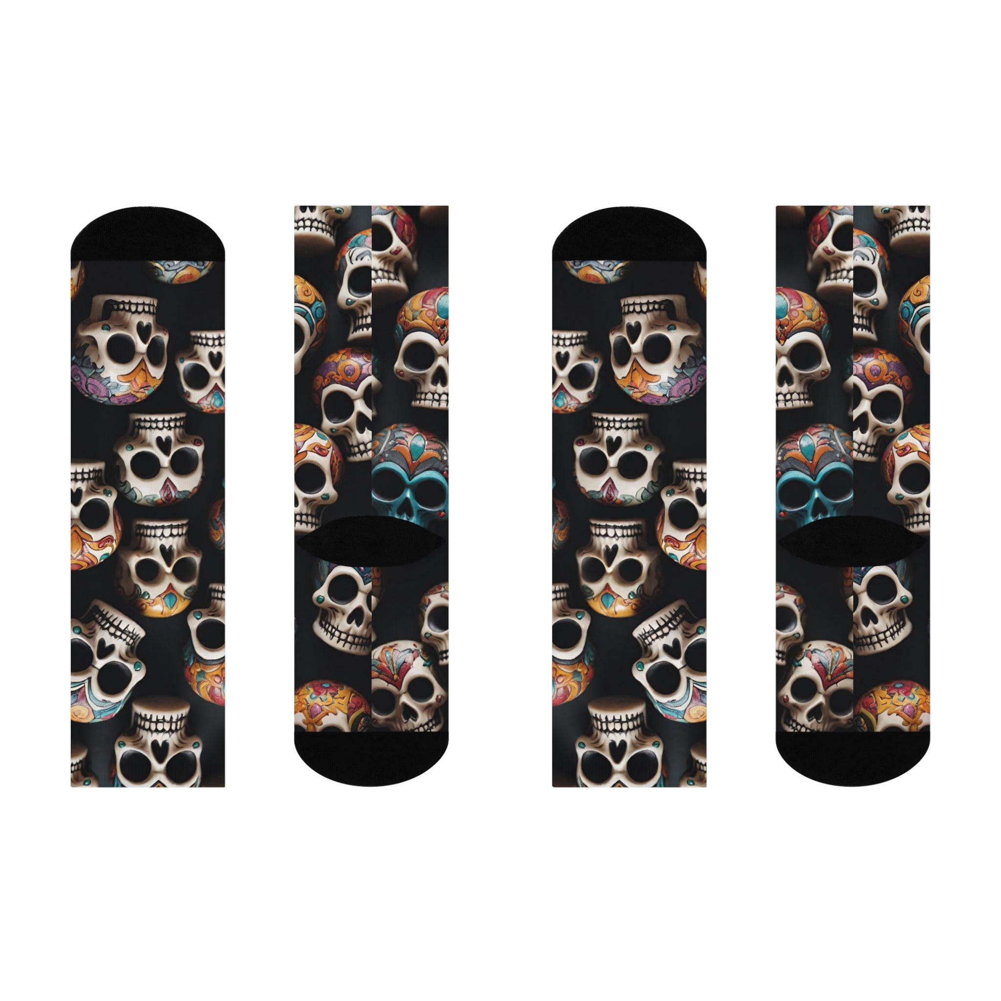 Dia de los Muertos Artistic Skull Socks,Calavera Cascade Abstract Crew Socks