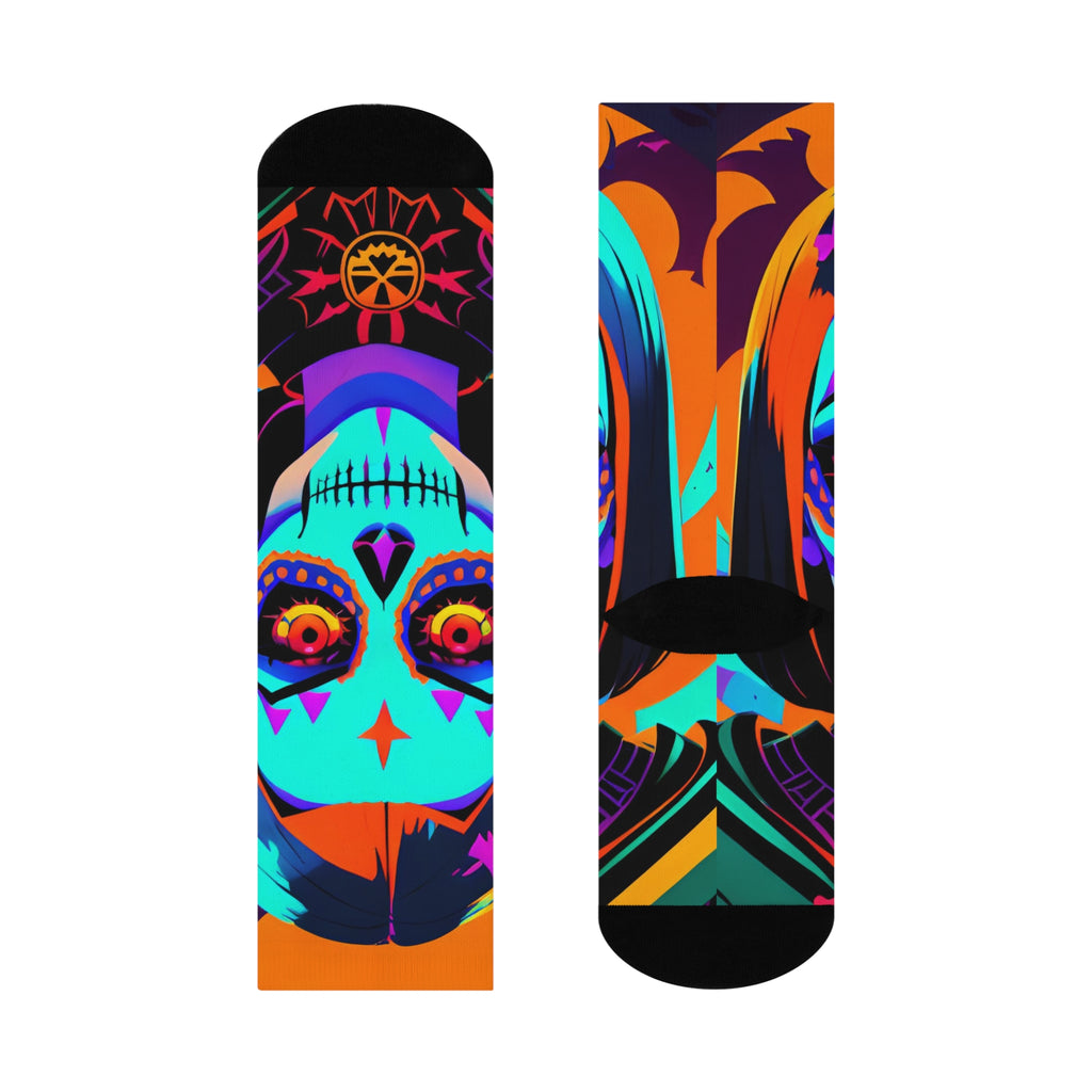 Neon Sugar Skull Crew Socks | Day of the Dead Catrina All-Over Print