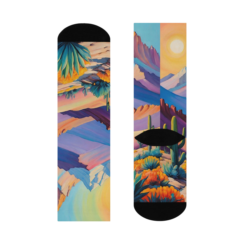 High Sierra Desert Peak Crew Socks- Artistic sunset Mountain Landscape