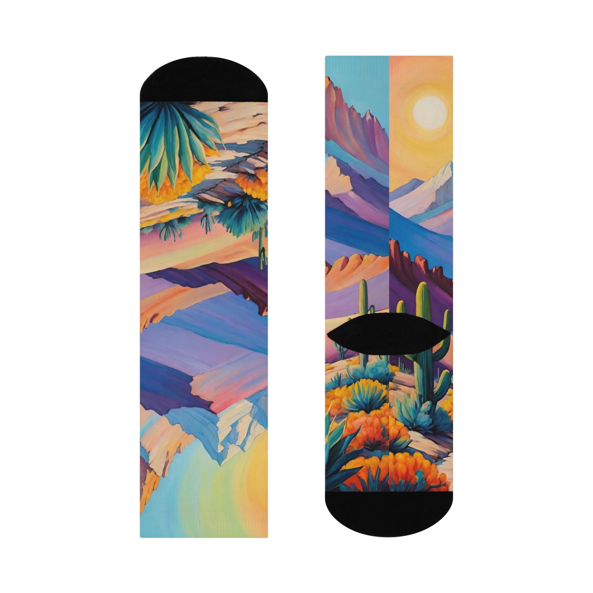 High Sierra Desert Peak Crew Socks- Artistic sunset Mountain Landscape