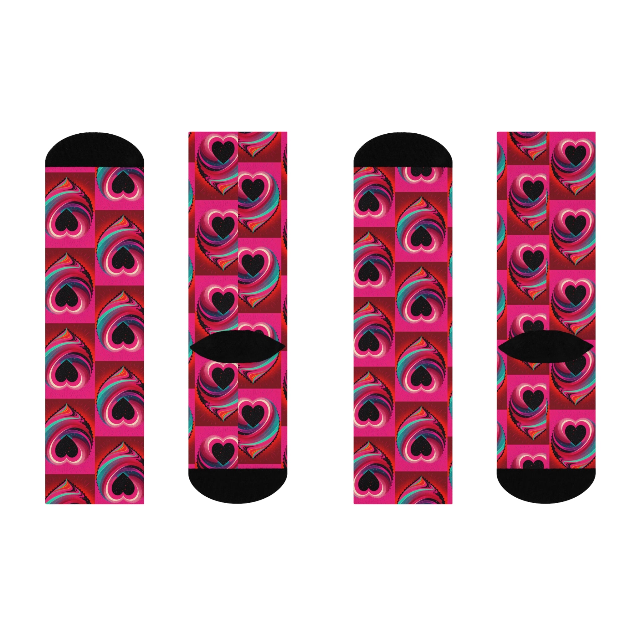 Swirling Pink Hearts Crew Socks - Artistic Vibrant Love Pattern Socks.