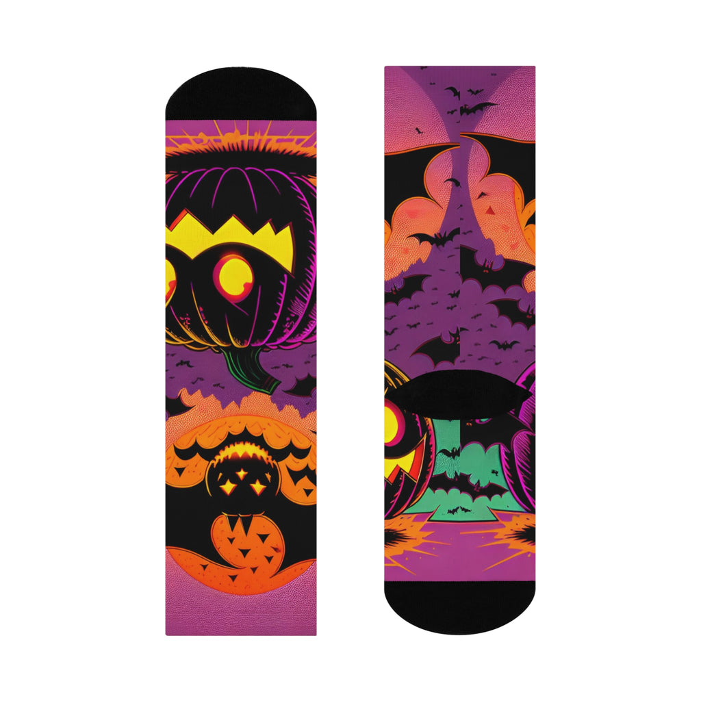 Jack-o'-Lanterns and Bats Cushioned Crew Socks | Halloween Pumpkin Socks