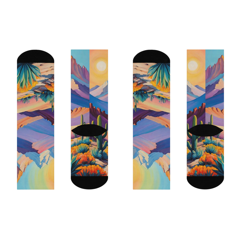 High Sierra Desert Peak Crew Socks- Artistic sunset Mountain Landscape