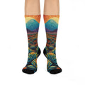 Golden Agave Desert Sunrise Crew Socks - Vibrant Southwest Landscape Art