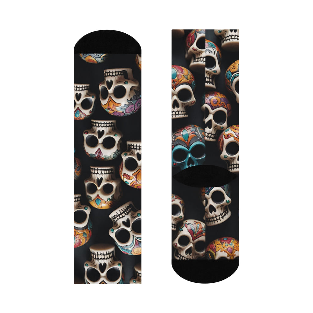 Dia de los Muertos Artistic Skull Socks,Calavera Cascade Abstract Crew Socks