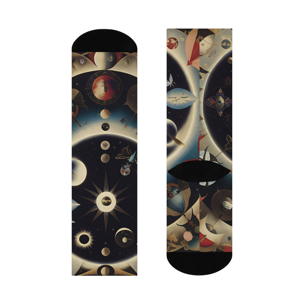 Vintage Celestial Illustration Cushioned Crew Socks | Space Planets Pattern