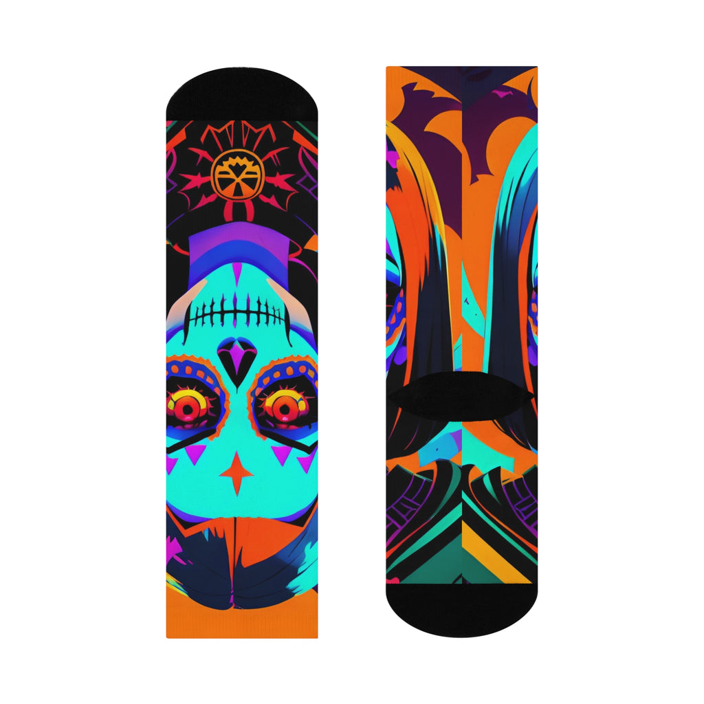 Neon Sugar Skull Crew Socks | Day of the Dead Catrina All-Over Print