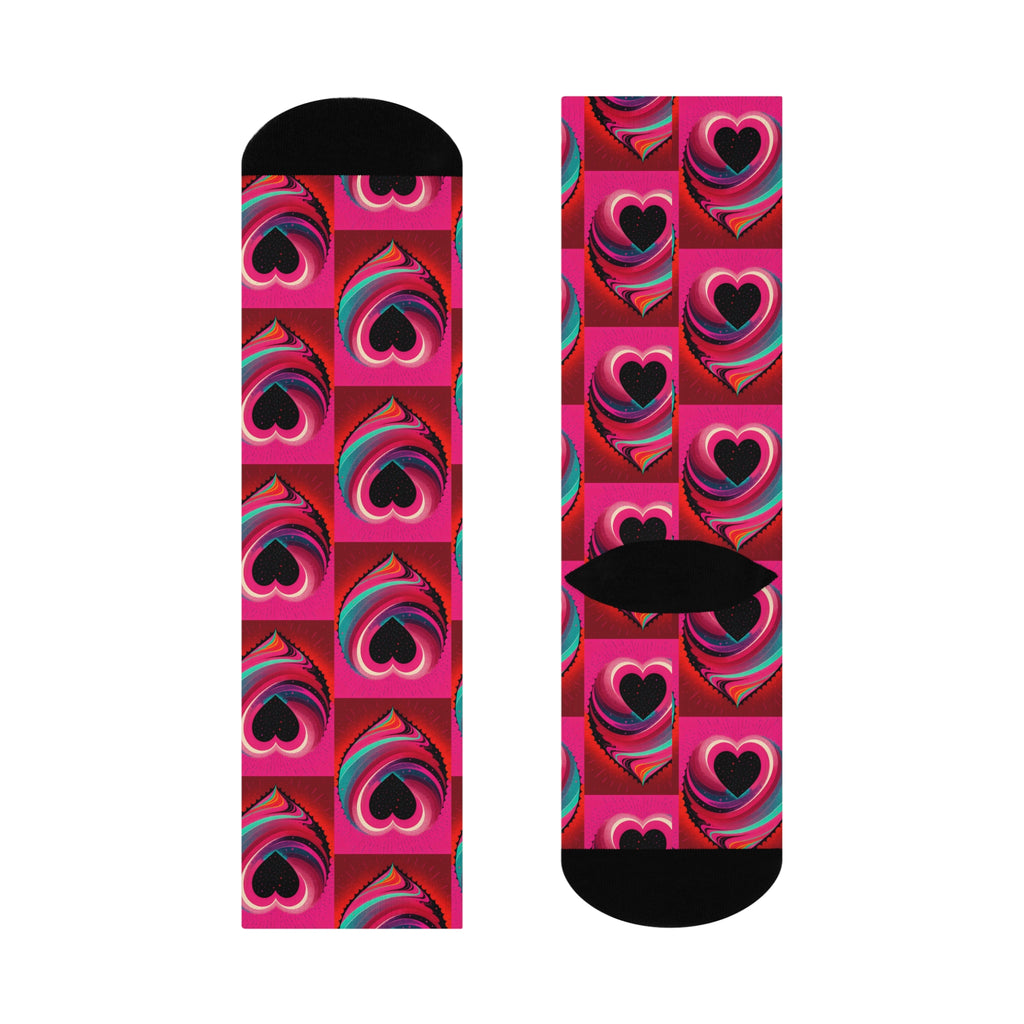 Swirling Pink Hearts Crew Socks - Artistic Vibrant Love Pattern Socks.