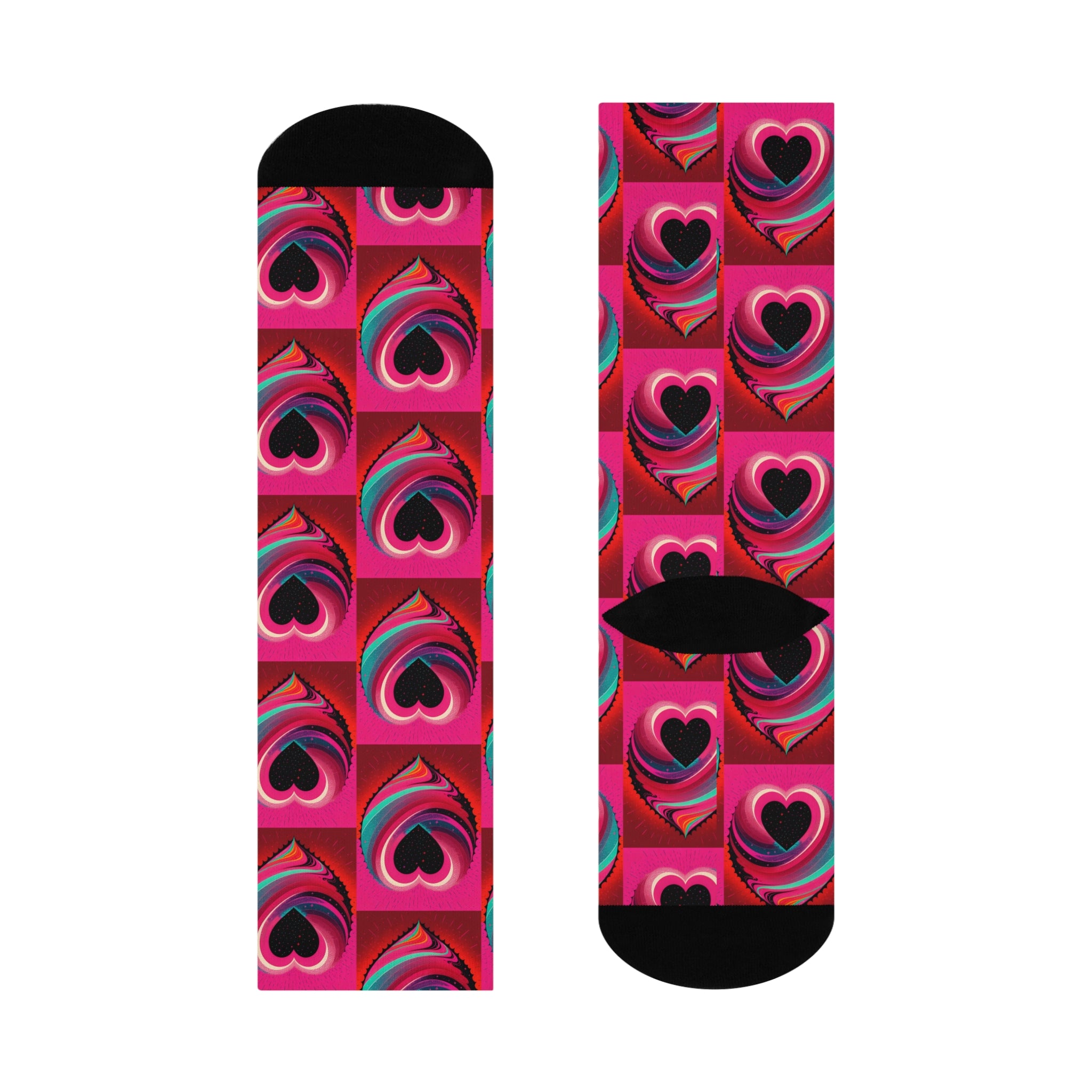 Swirling Pink Hearts Crew Socks - Artistic Vibrant Love Pattern Socks.