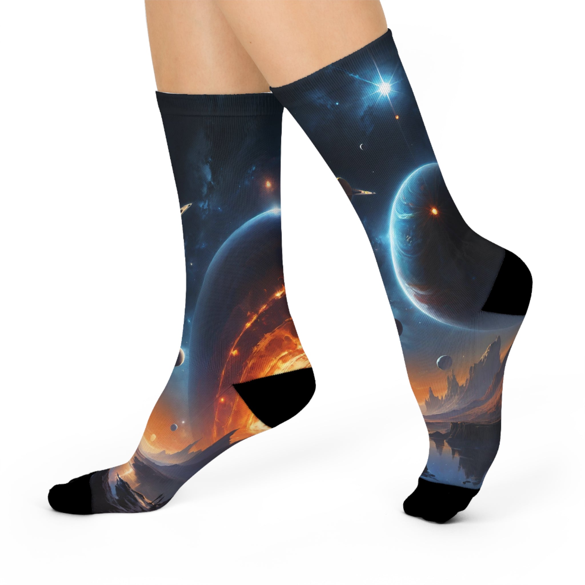 Outer Space Galaxy Crew Socks Cosmic Nebula Alien Planet Landscape Socks Vibrant Celestial Universe Print Footwear 2