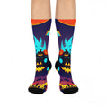Pumpkin Night Scene Cushioned Crew Socks | Halloween Jack-o'-Lantern Bats