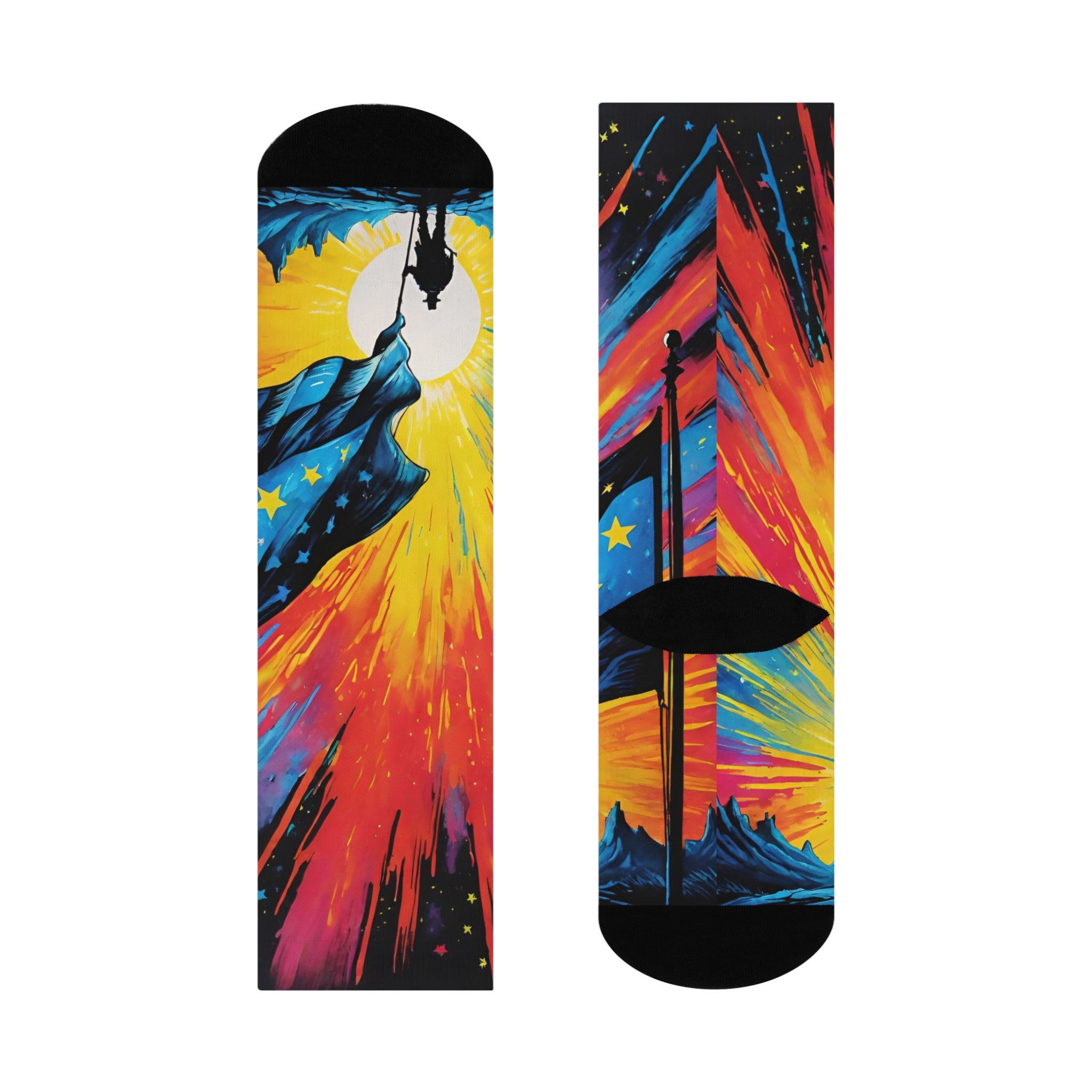 Silhouette Astronaut Explosion Cushioned Crew Socks | Space Galaxy Stars