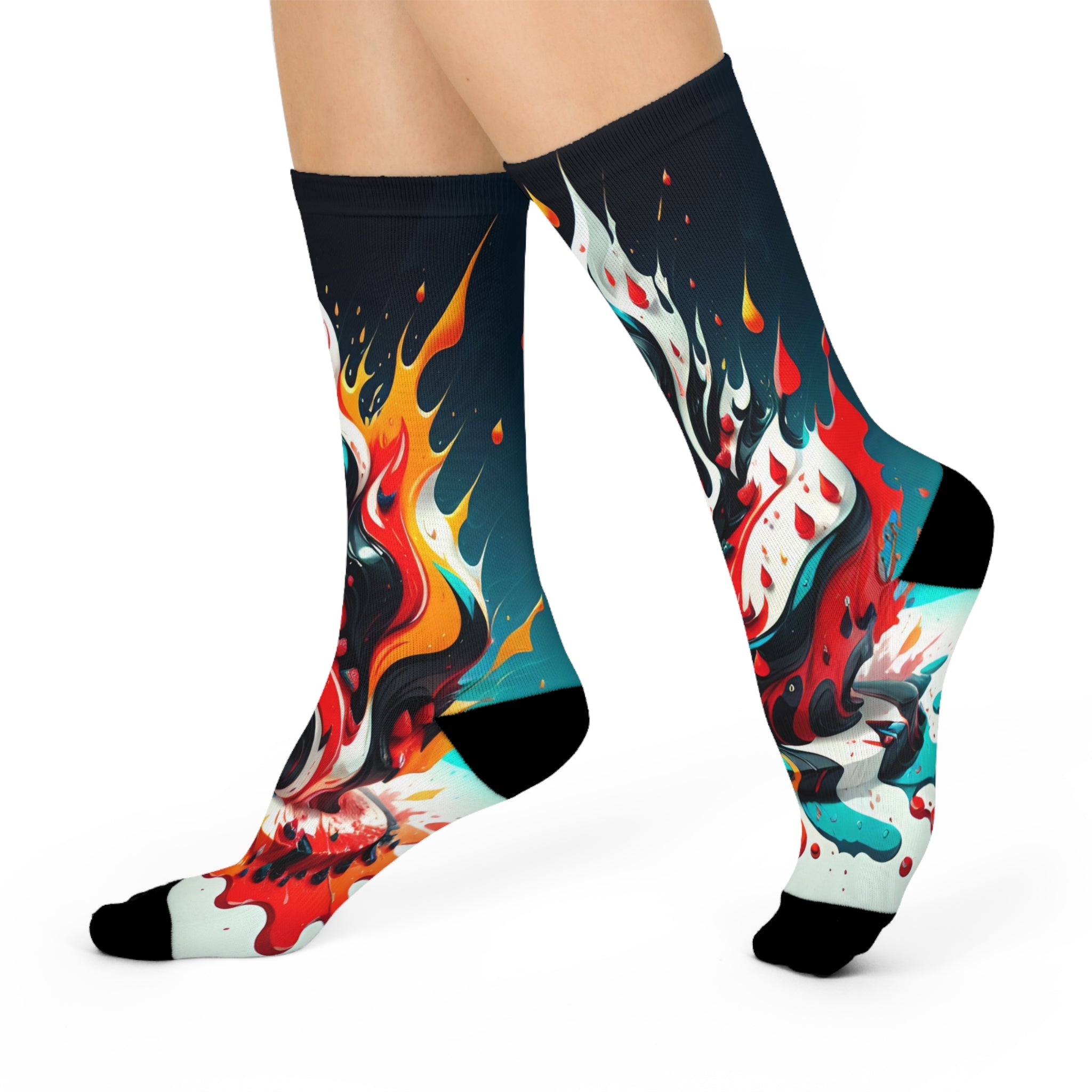 Abstract Comic Fire Crew Socks Colorful Ink Splatter Footwear Vibrant Graphic Paint Splash Casual Socks
