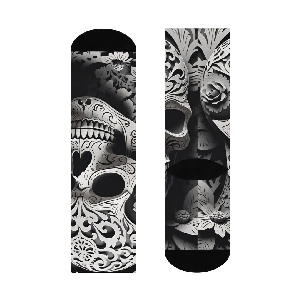 Skull Calavera Cushioned Crew Socks | Day of the Dead Black & White