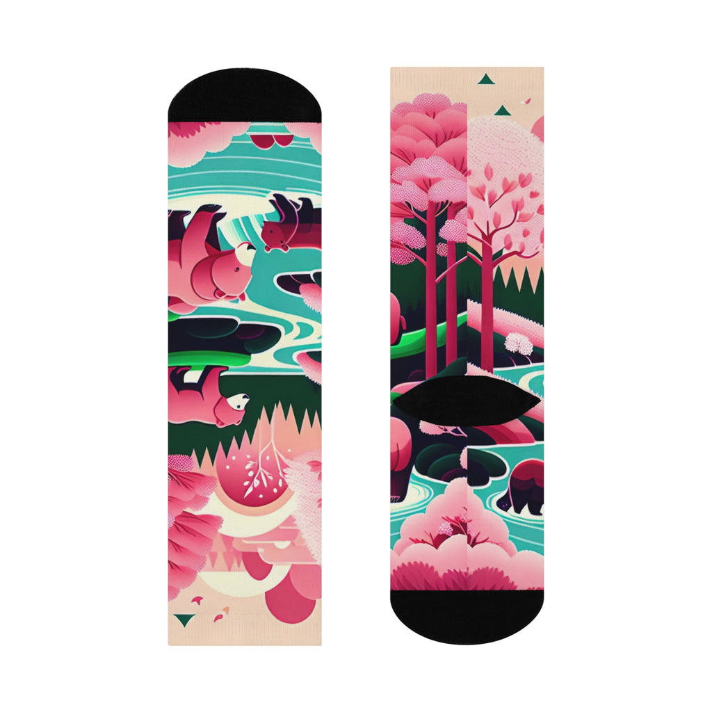 Mama bear and cubs mismatched Socks-Pink Forest Series.