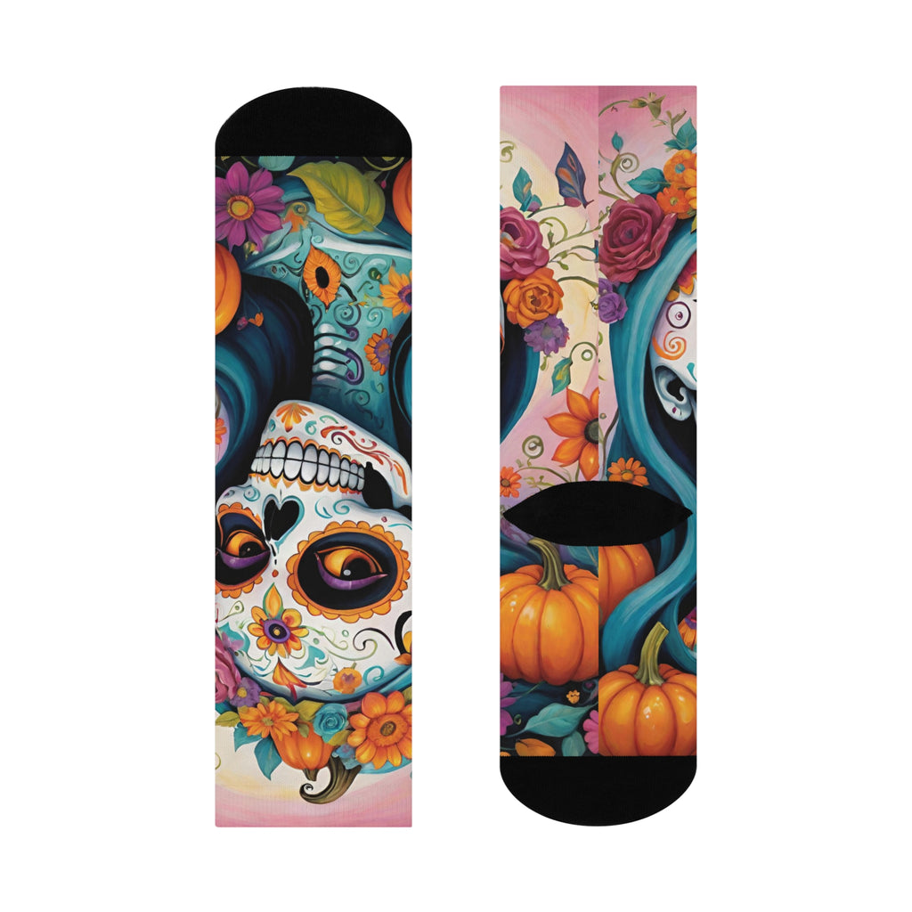 Sugar Skull Floral Crew Socks | Day of the Dead Calavera Design