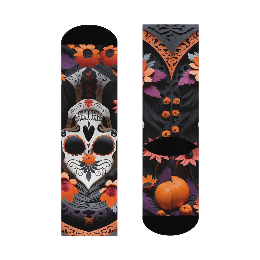 Sugar Skull Catrina Floral Crew Socks | Day of the Dead Calavera Socks