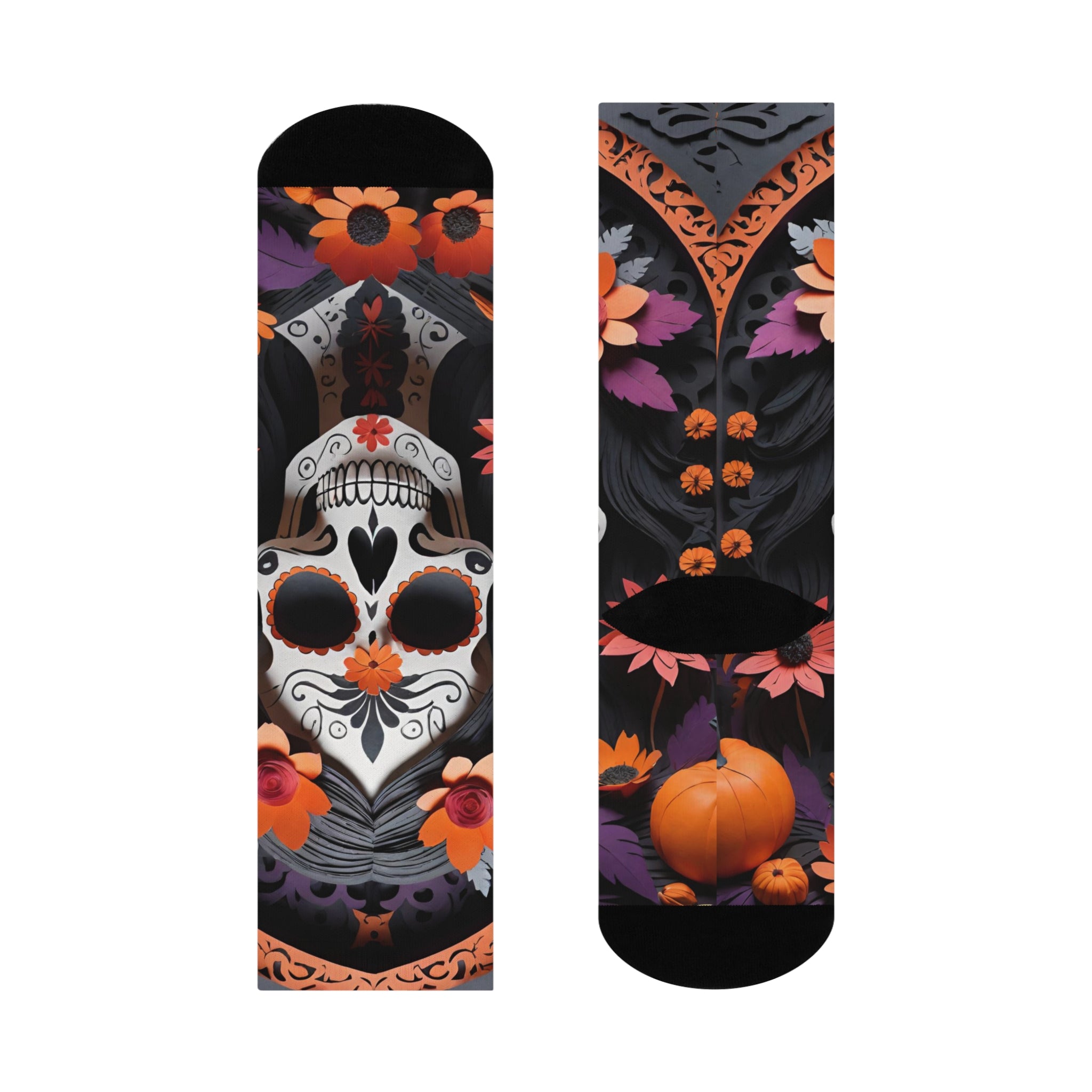 Sugar Skull Catrina Floral Crew Socks | Day of the Dead Calavera Socks