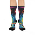 Cosmic Sunrise Landscape Crew Socks | Galaxy Night Sky, Colorful Swirl