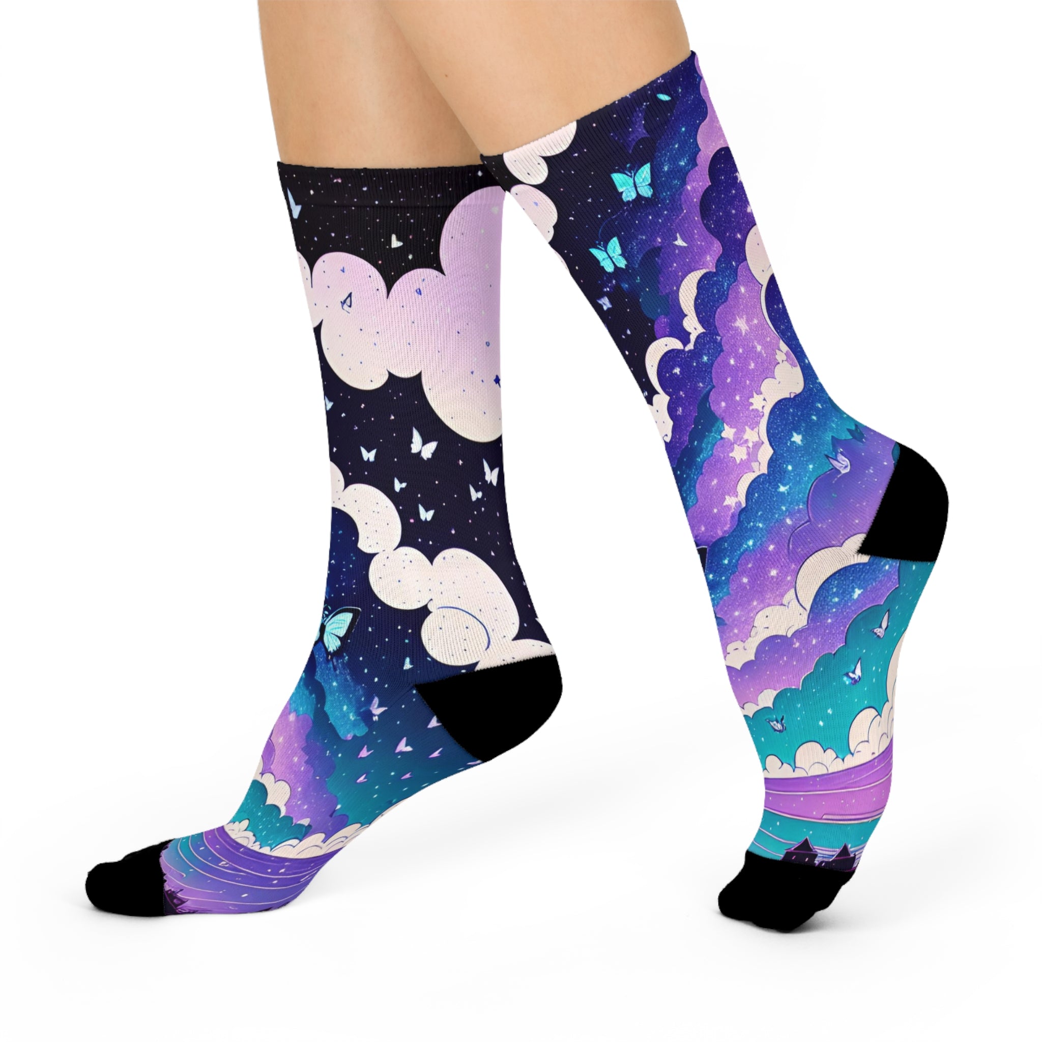 Galaxy Cloud Butterflies Cushioned Crew Socks