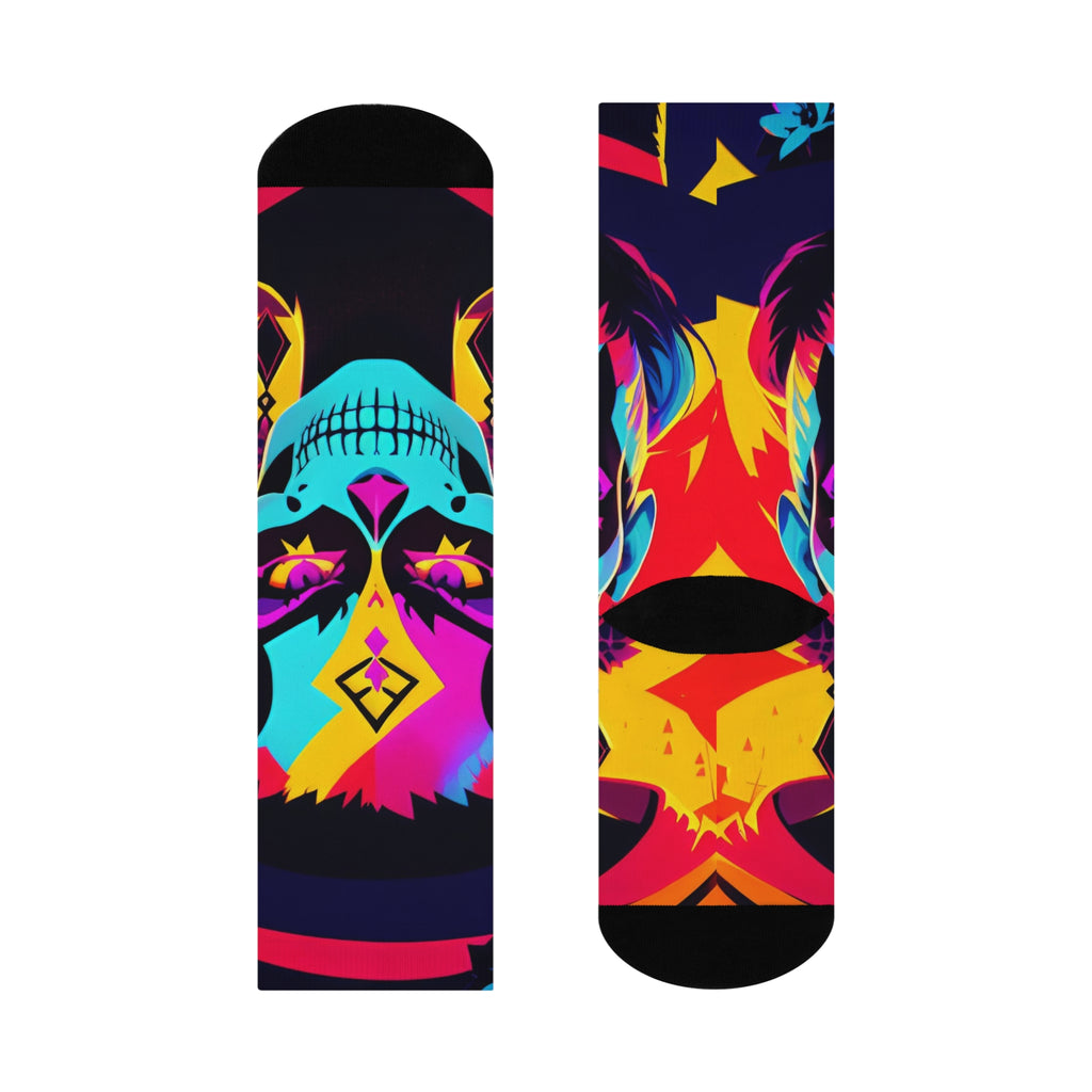 Neon katrina Cushioned Crew Socks | Day of the Dead Calavera Pattern