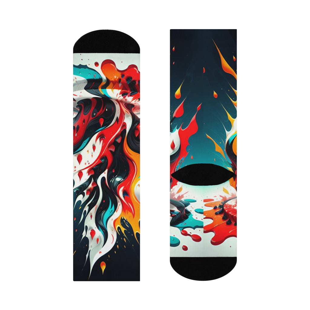 Abstract Comic Fire Crew Socks Colorful Ink Splatter Footwear Vibrant Graphic Paint Splash Casual Socks
