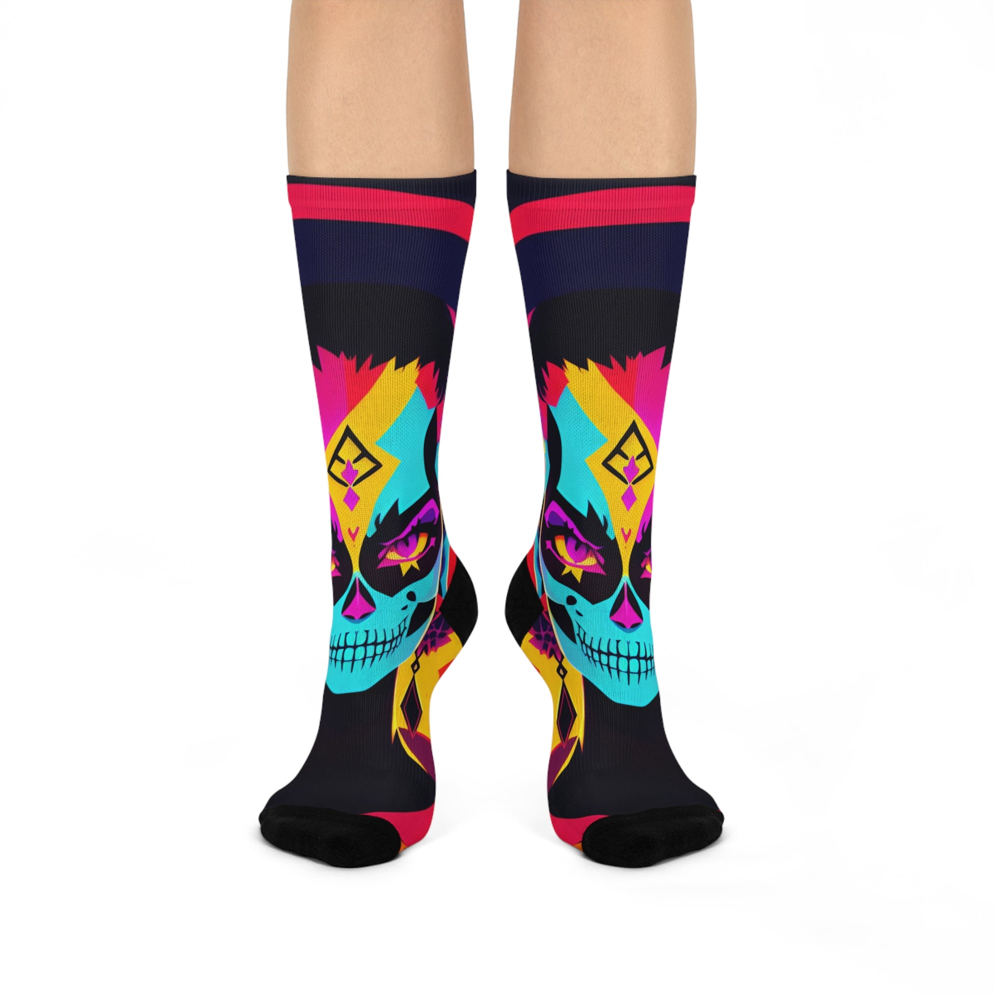 Neon katrina Cushioned Crew Socks | Day of the Dead Calavera Pattern